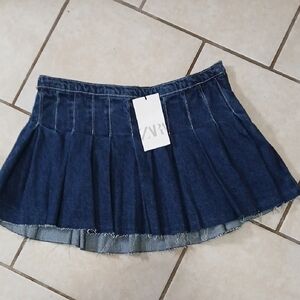ZARA Womens Size S Denim Pleated Mini Skirt NWT